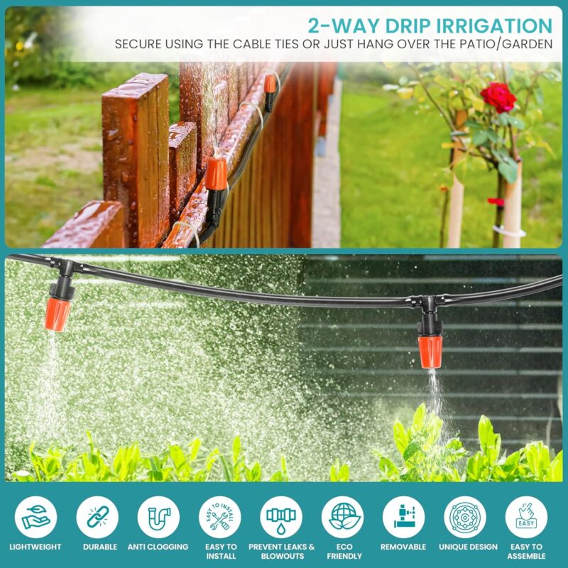 BELLE VOUS Automatisches Bewässerungssystem Garten - Tröpfchenbewässerung für Gewächshaus Terrasse und Rasen - Tropfbewässerung inkl. Schläuche Düsen und Verbindungsstücke – Bild 6