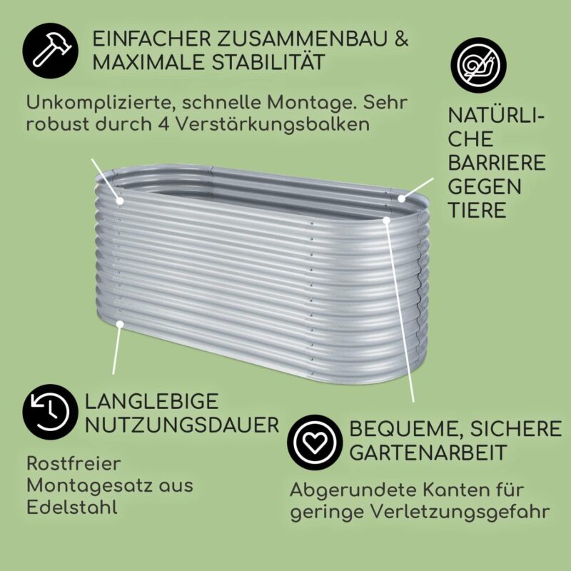 blumfeldt Hochbeet aus Metall, Wetterfestes Stahlblech für Balkon & Garten, Rostfreies Oval, Freistehende Hochbeete 200x80x100 cm, 1257L Pflanzkübel Groß für Blumen, Obst, Gemüse – Bild 3