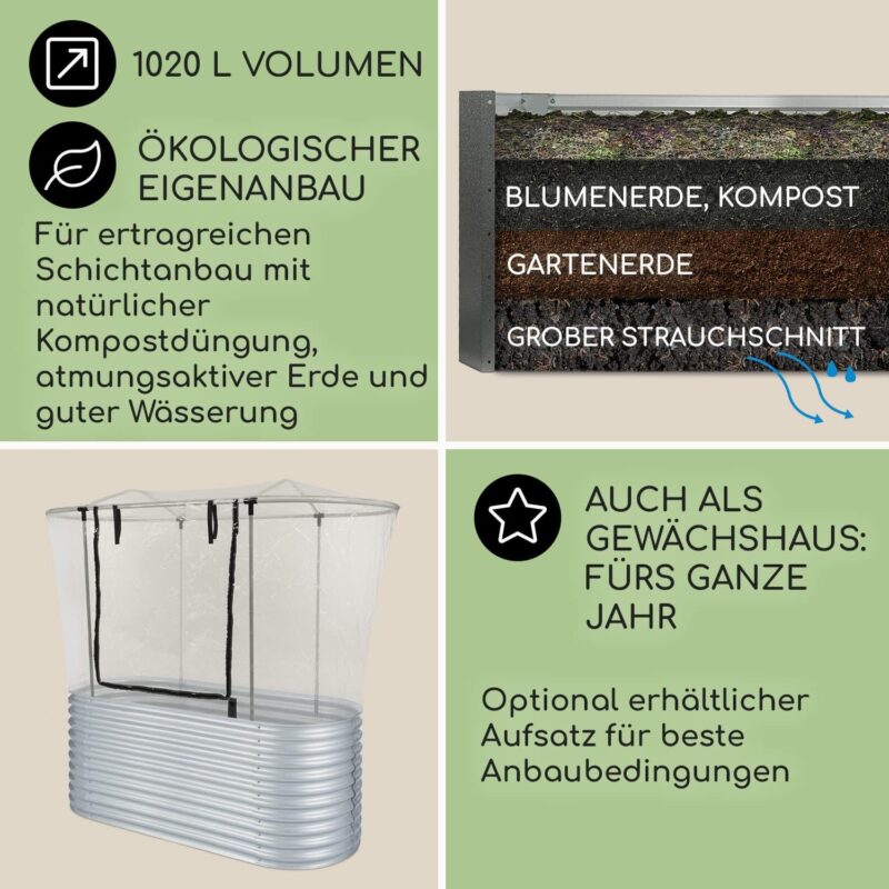 blumfeldt Hochbeet aus Metall, Wetterfestes Stahlblech für Balkon & Garten, Rostfreies Oval, Freistehende Hochbeete 200x80x100 cm, 1257L Pflanzkübel Groß für Blumen, Obst, Gemüse – Bild 4