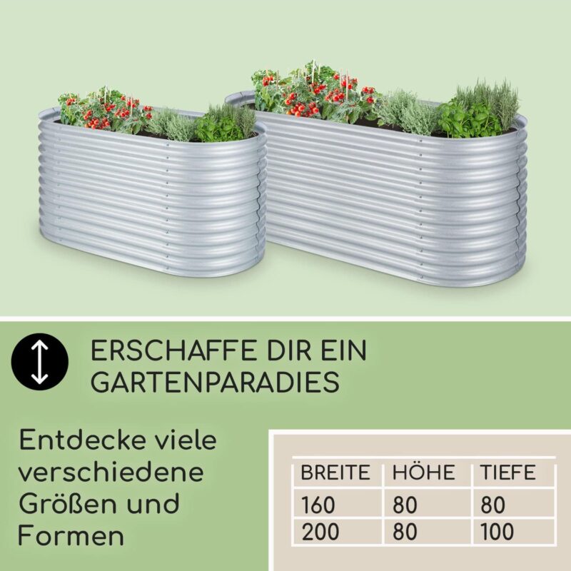blumfeldt Hochbeet aus Metall, Wetterfestes Stahlblech für Balkon & Garten, Rostfreies Oval, Freistehende Hochbeete 200x80x100 cm, 1257L Pflanzkübel Groß für Blumen, Obst, Gemüse – Bild 6
