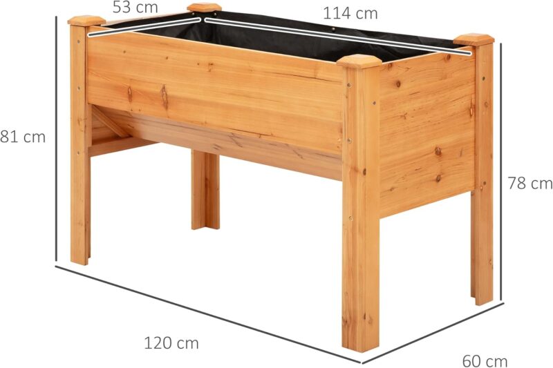 Outsunny Hochbeet aus Holz Kräuterbeet Pflanzkasten mit Abflussloch Haken Blumenkasten mit Füßen Massivholz Natur 120 x 60 x 81 cm – Bild 6