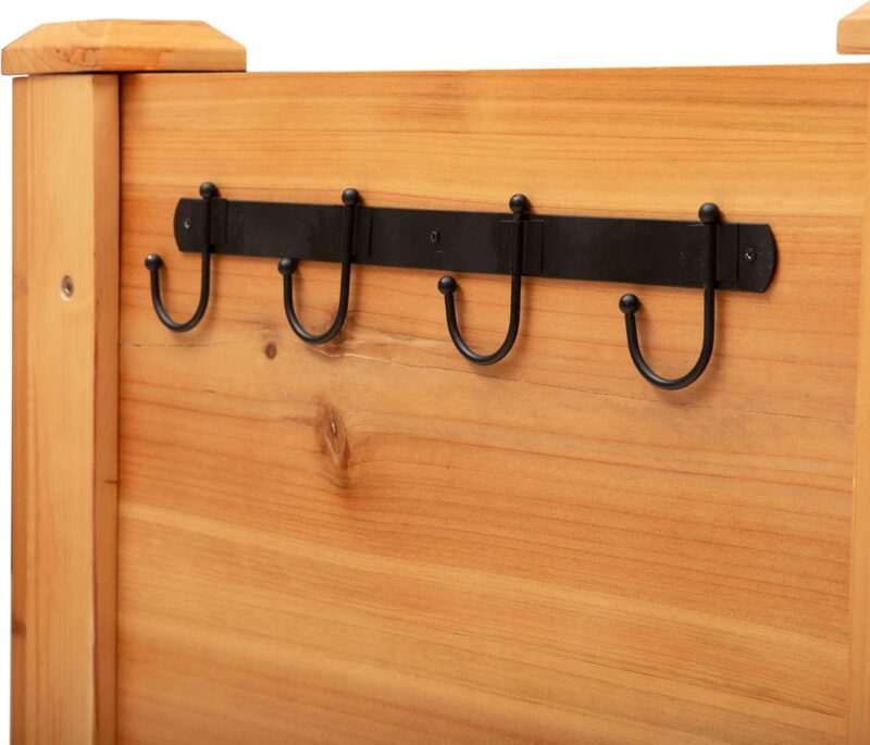 Outsunny Hochbeet aus Holz Kräuterbeet Pflanzkasten mit Abflussloch Haken Blumenkasten mit Füßen Massivholz Natur 120 x 60 x 81 cm – Bild 8