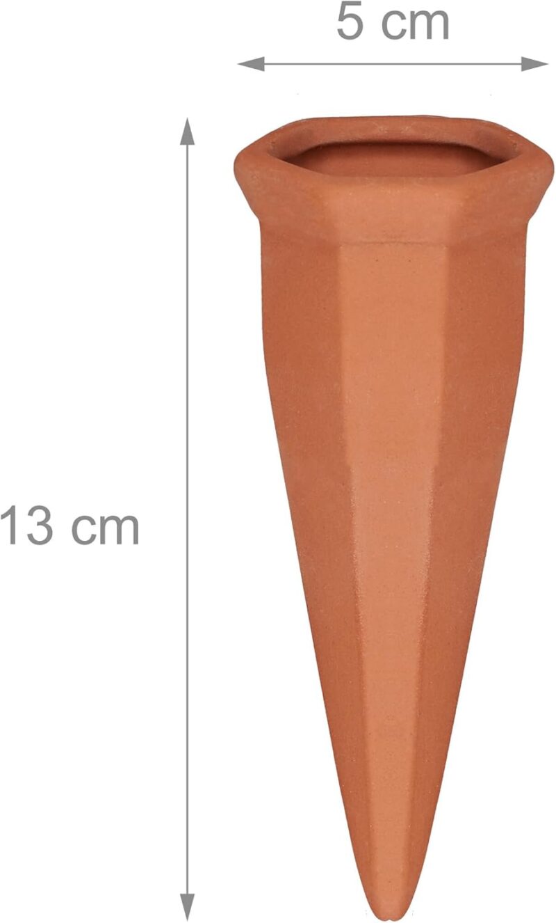 Relaxdays Tonkegel Bewässerung, Gießkegel 10er Set, 1 l Wein- & PET-Flaschen, Zimmerpflanzen & Balkonkästen, terrakotta – Bild 4
