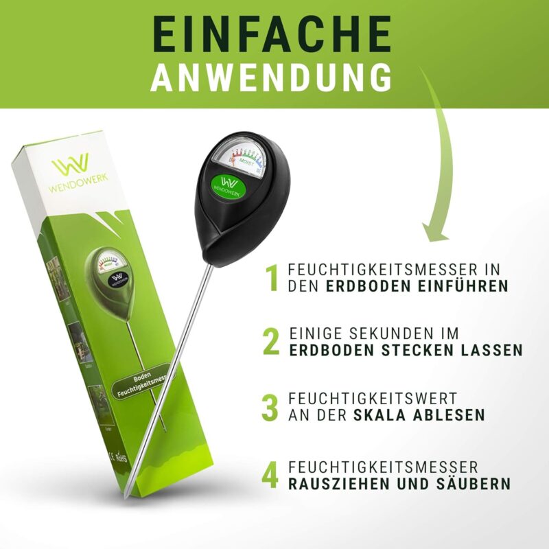 Wendowerk® Boden Feuchtigkeitsmesser für Pflanzen - [Grün/Schwarz] - Ohne Batterien - Verbessertes Feuchtigkeitsmessgerät Pflanzen [2025] – Premium Bodentester – Bild 5