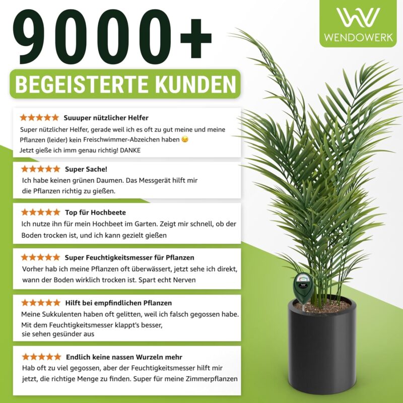 Wendowerk® Boden Feuchtigkeitsmesser für Pflanzen - [Grün/Schwarz] - Ohne Batterien - Verbessertes Feuchtigkeitsmessgerät Pflanzen [2025] – Premium Bodentester – Bild 7