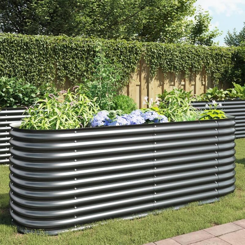 vidaXL Hochbeet Stahl Grau 240x80x81 cm Gemüsebeet Pflanzbeet Frühbeet Garten – Bild 2