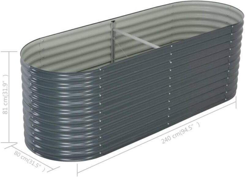 vidaXL Hochbeet Stahl Grau 240x80x81 cm Gemüsebeet Pflanzbeet Frühbeet Garten – Bild 3