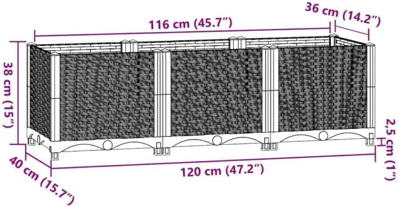 vidaXL Hochbeet Pflanzkasten Pflanzbeet Gemüsebeet Blumenbeet Blumenkasten Frühbeet Gartenbeet Blumenkübel Pflanzkübel 120x40x38cm Polypropylen Braun – Bild 3
