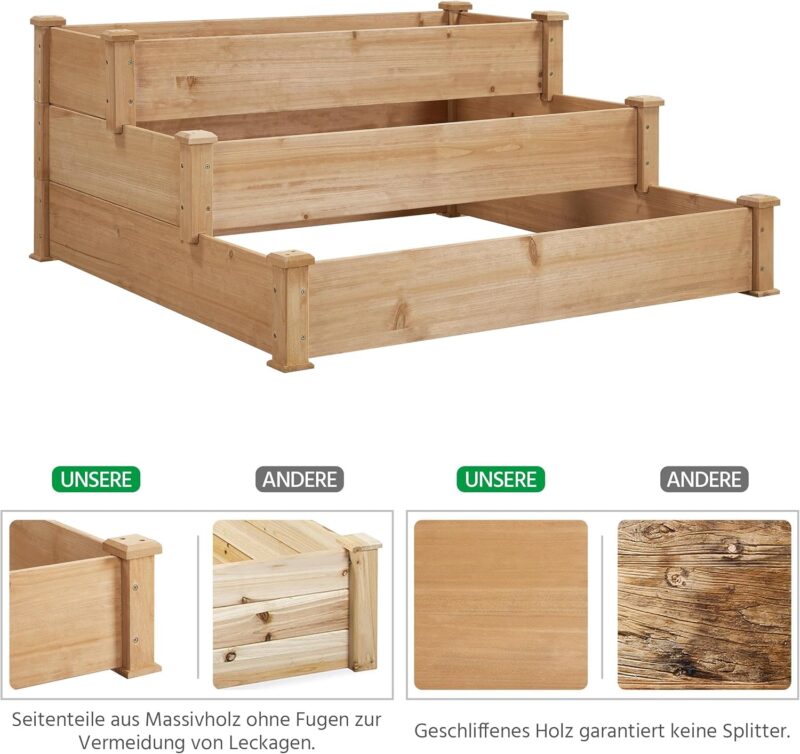 Yaheetech 3 stufiges Hochbeet Holz,120 x 120 x 56 cm – Bild 7
