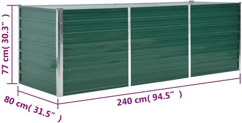 vidaXL Hochbeet aus verzinktem Stahl, 240x80x77 cm Grün – Bild 3
