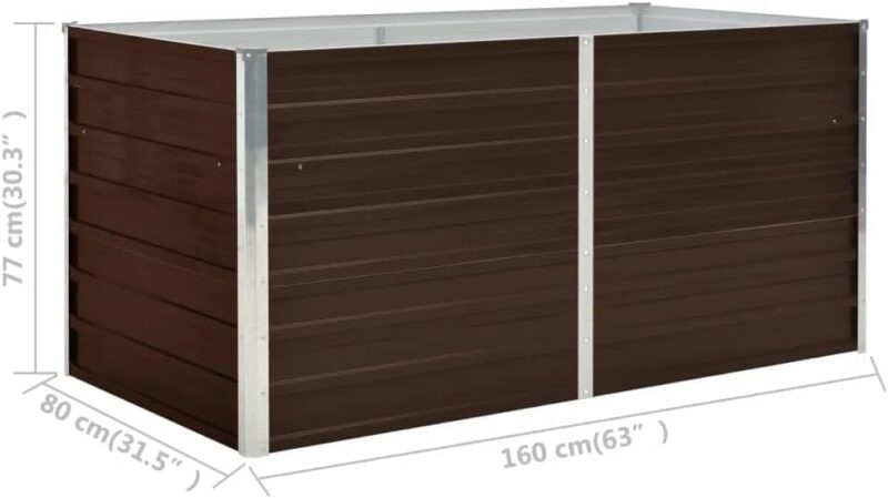 vidaXL Hochbeet Gartenbeet Frühbeet Pflanzbeet Kräuterbeet Gemüsebeet Blumenkasten Garten Pflanzkasten Pflanzenkübel Braun 160x80x77cm Verzinkter Stahl – Bild 3
