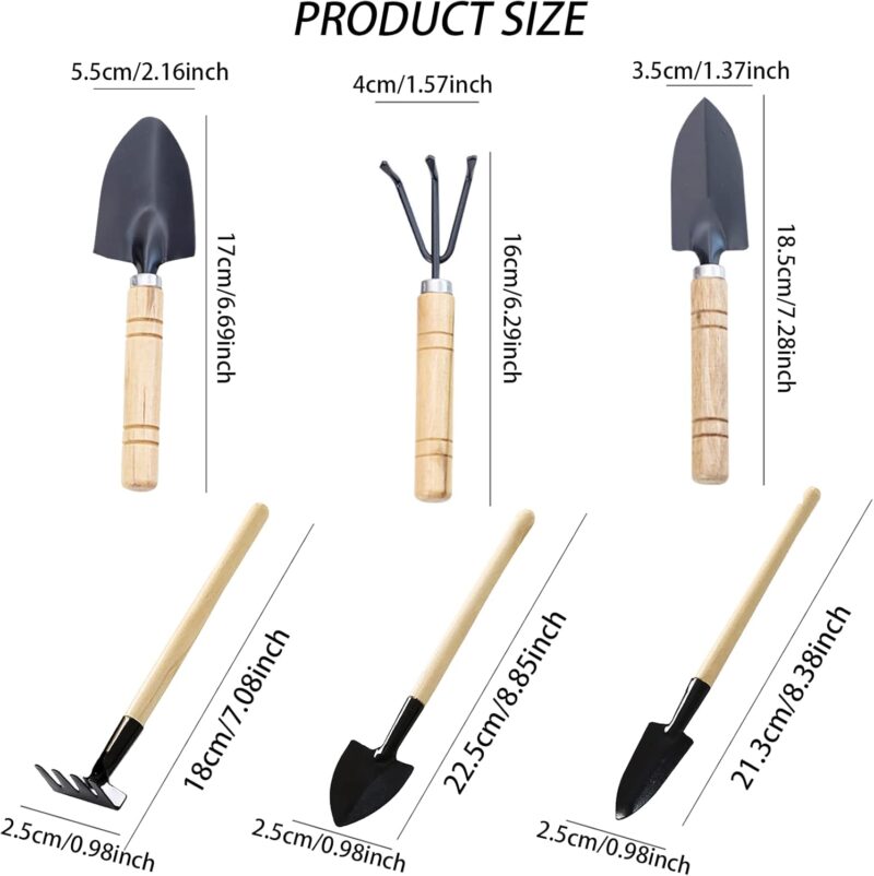 Gartenwerkzeug Set, 6-teiliges Gartengeräte Set Mini Gartengeräte Gartenschaufel Klein, Holzgriff Handheld Garten Schaufeln Garten Handwerkzeuge für Bonsai Werkzeug Pflanze Topfblumen – Bild 2