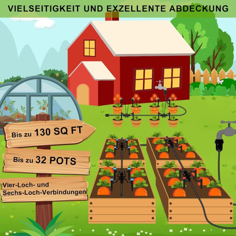 Powate 130FT Garten Bewässerungs Kit mit 1/2'' Schläuche, automatische Sprinkler für Pflanzen Blumenbeet – Bild 2