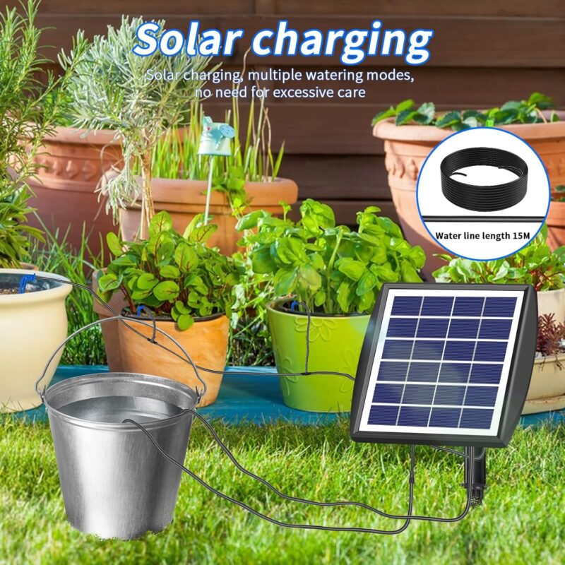 Solar Bewässerungssystem automatische Set, Automatisches Gartenbewässerungssystem mit 15 M Schlauch für Garten und Balkontopfpflanzen im Freien, Gemüse – Bild 2