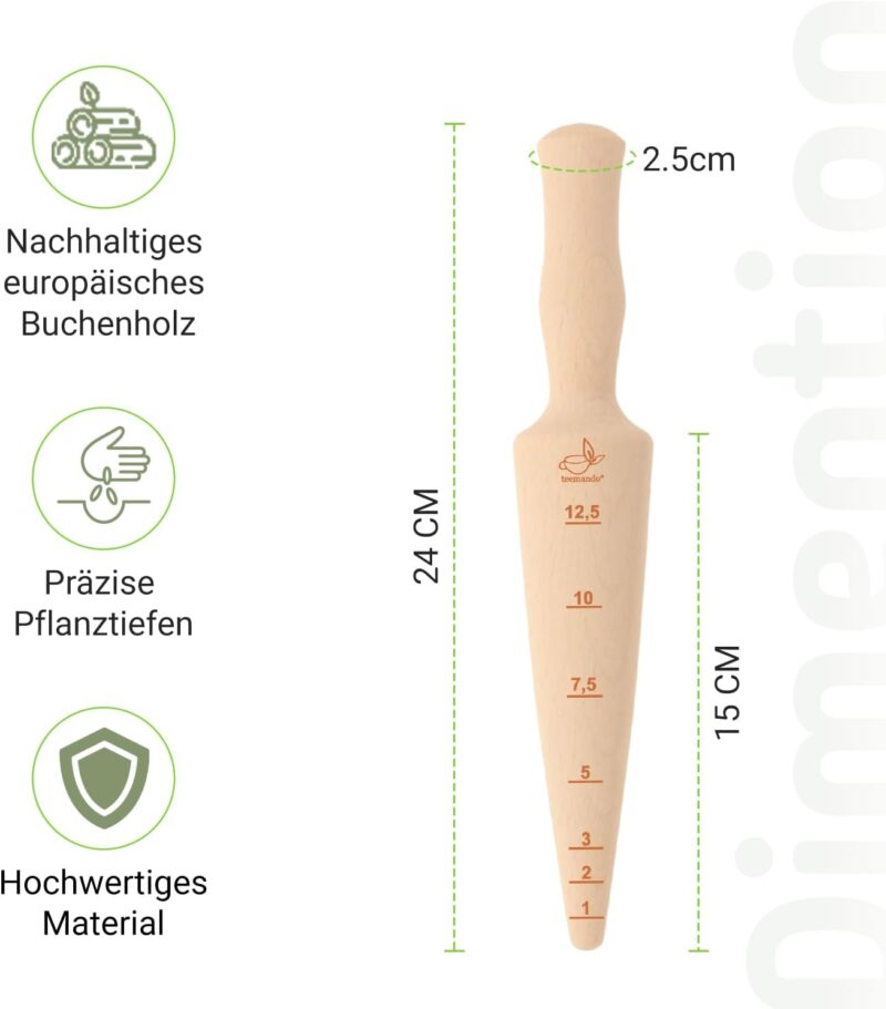 Teemando® Marken-Pflanzholz mit Scala aus unbehandeltem Buchenholz, 24,5 cm lang