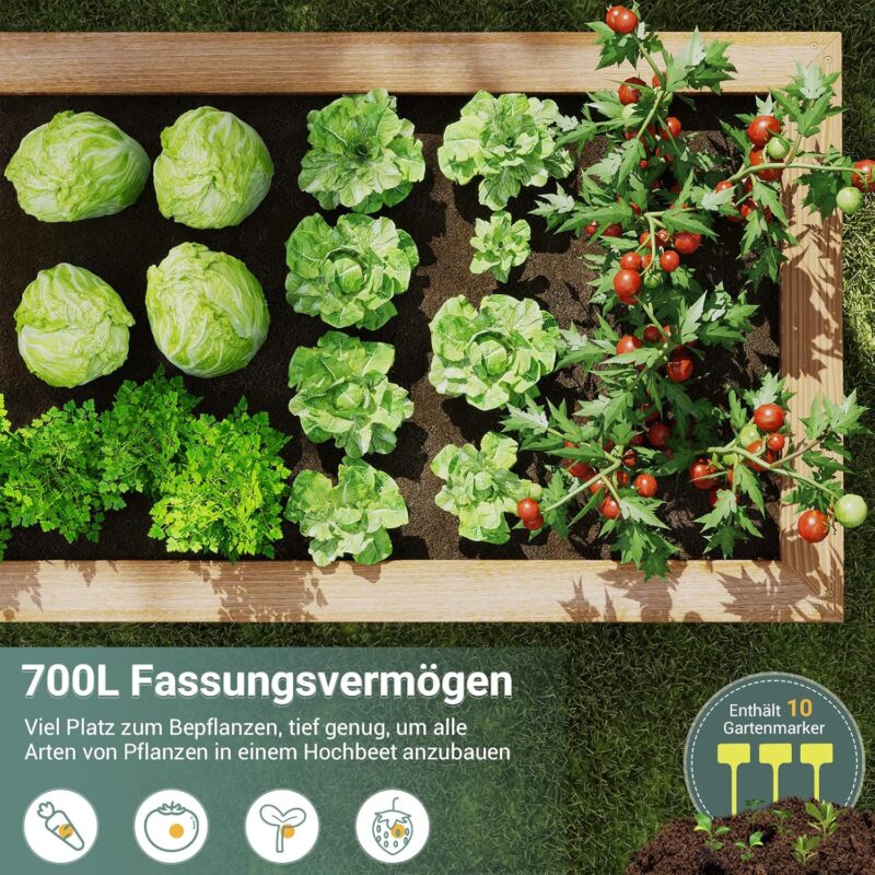 UDPATIO Hochbeet Holz für Garten 128x65x80cm Holzhochbeet zum Bepflanzen von Gemüse & Kräutern Pflanzbeet Pflanzkasten Gemüsebeet für Balkon – Bild 2