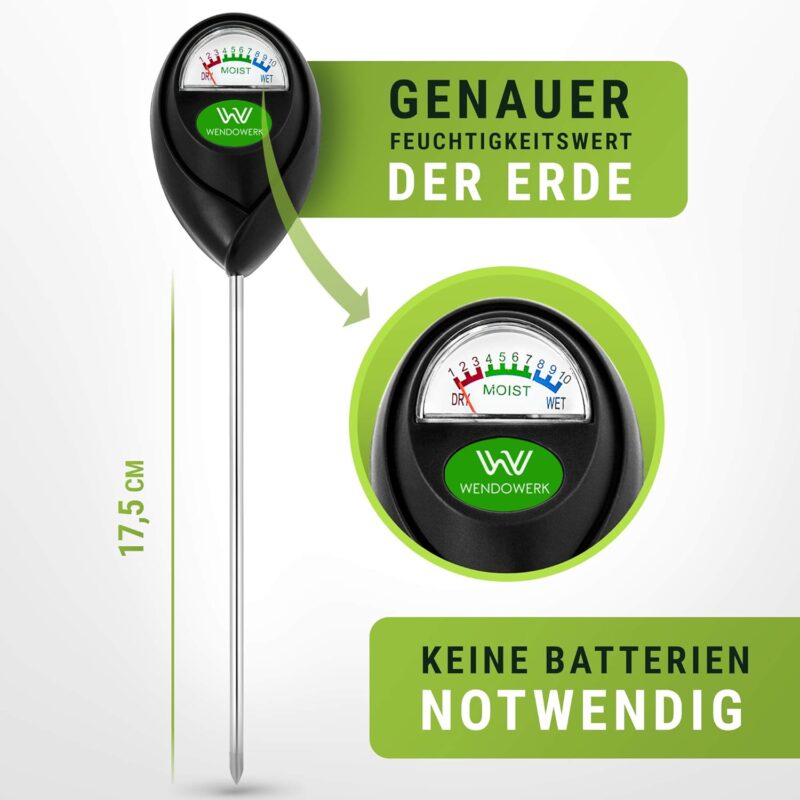 Wendowerk® Boden Feuchtigkeitsmesser für Pflanzen - [Grün/Schwarz] - Ohne Batterien - Verbessertes Feuchtigkeitsmessgerät Pflanzen [2025] – Premium Bodentester – Bild 2