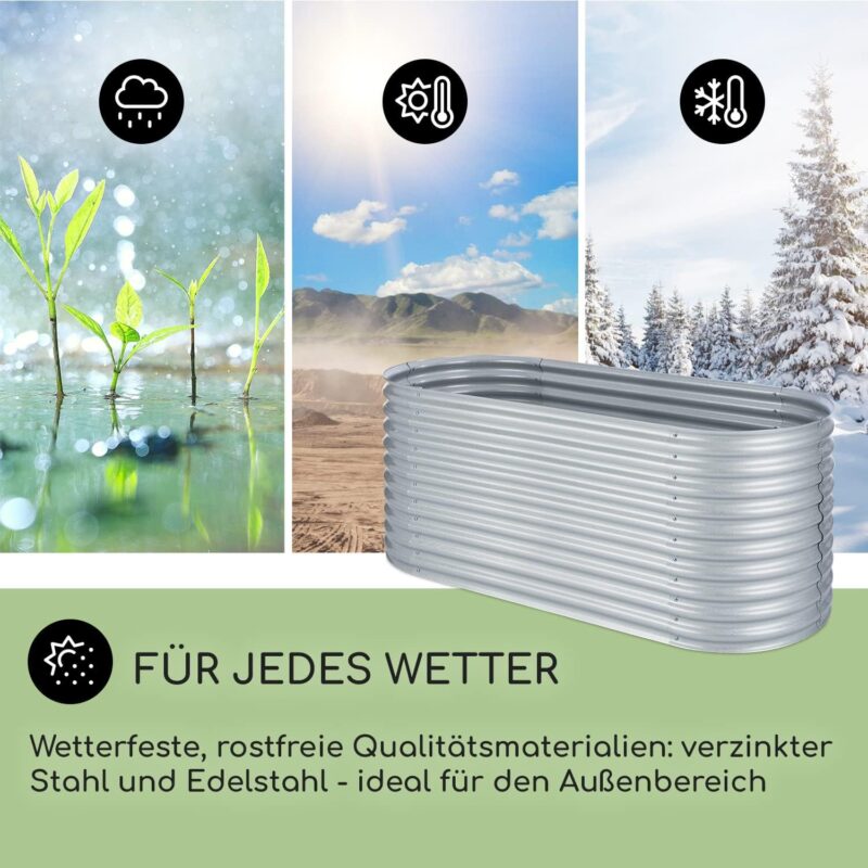 blumfeldt Hochbeet aus Metall, Wetterfestes Stahlblech für Balkon & Garten, Rostfreies Oval, Freistehende Hochbeete 200x80x100 cm, 1257L Pflanzkübel Groß für Blumen, Obst, Gemüse – Bild 2