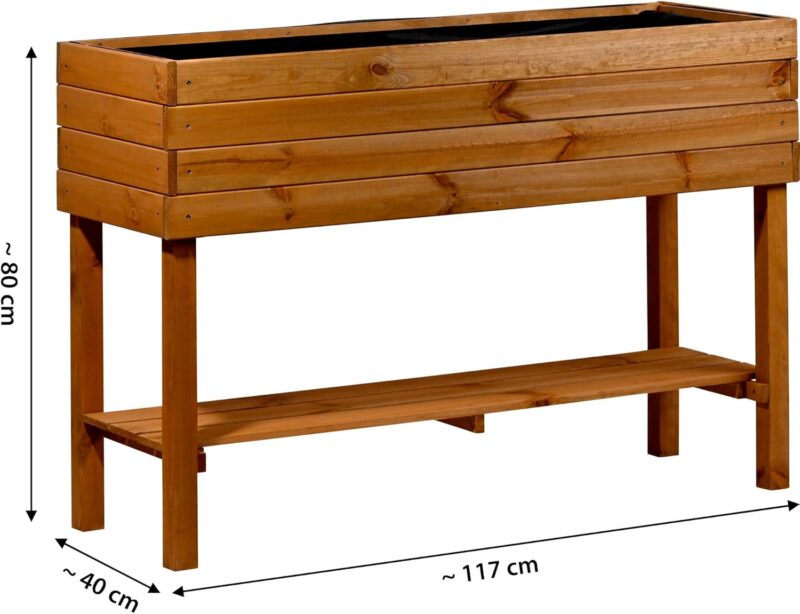 dobar® 58130FSCe Großes Hochbeet XXL mit Ablagefläche | Erhöhtes Gemüsebeet Massivholz | Kräuterbeet Wetterfest | Pflanzkasten für Balkon/Garten/Terrasse | 117 x 40 x 80 cm | Braun – Bild 2