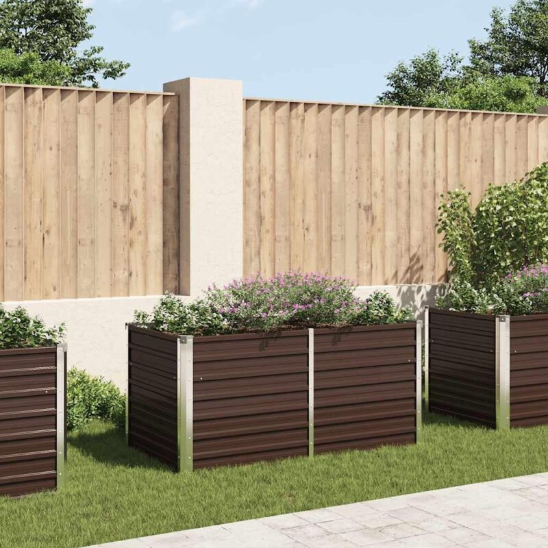 vidaXL Hochbeet Gartenbeet Frühbeet Pflanzbeet Kräuterbeet Gemüsebeet Blumenkasten Garten Pflanzkasten Pflanzenkübel Braun 160x80x77cm Verzinkter Stahl – Bild 2