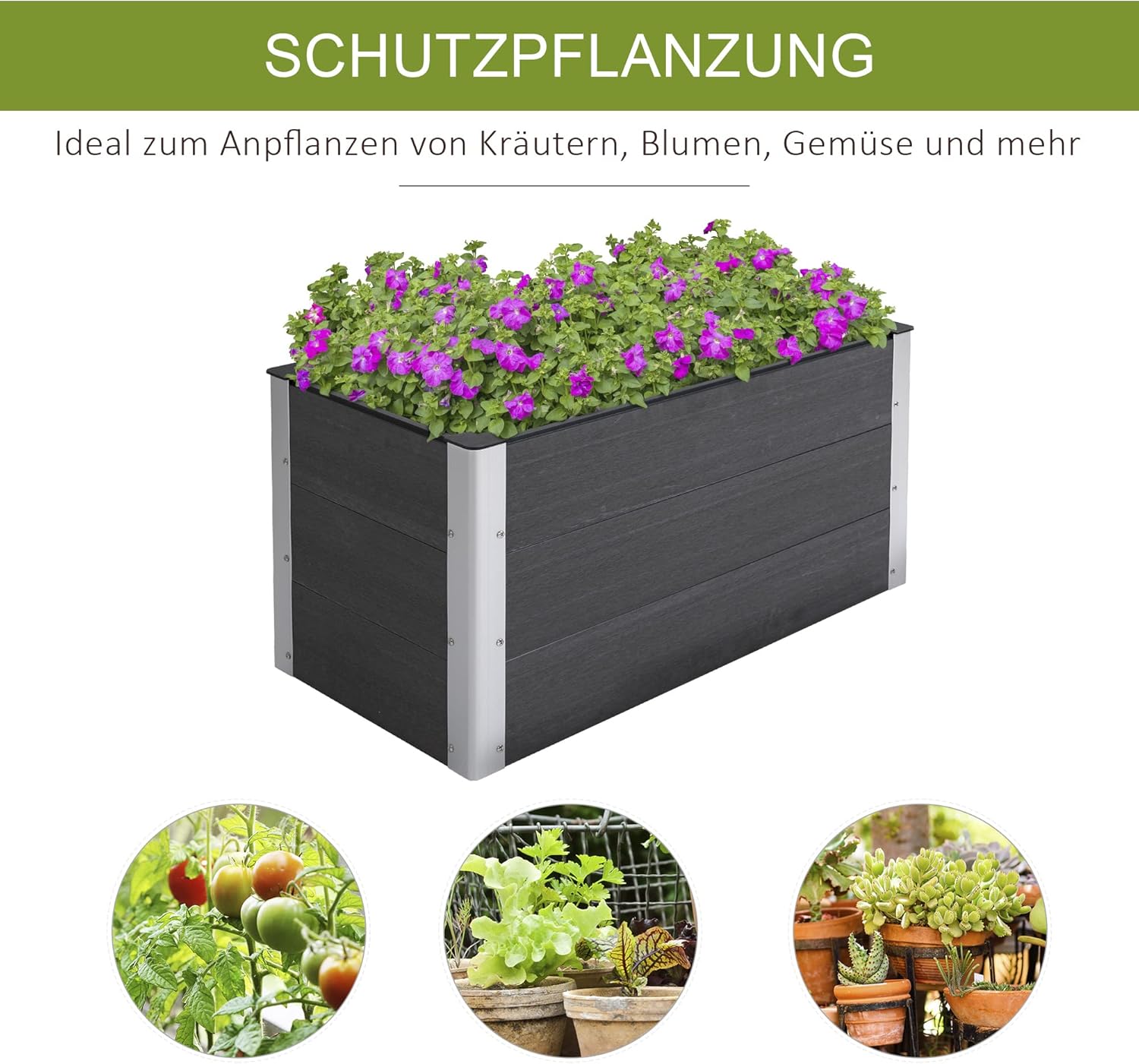 Outsunny Hochbeet Aluminium 100x50x55,5cm für Terrasse, Balkon – Bild 3
