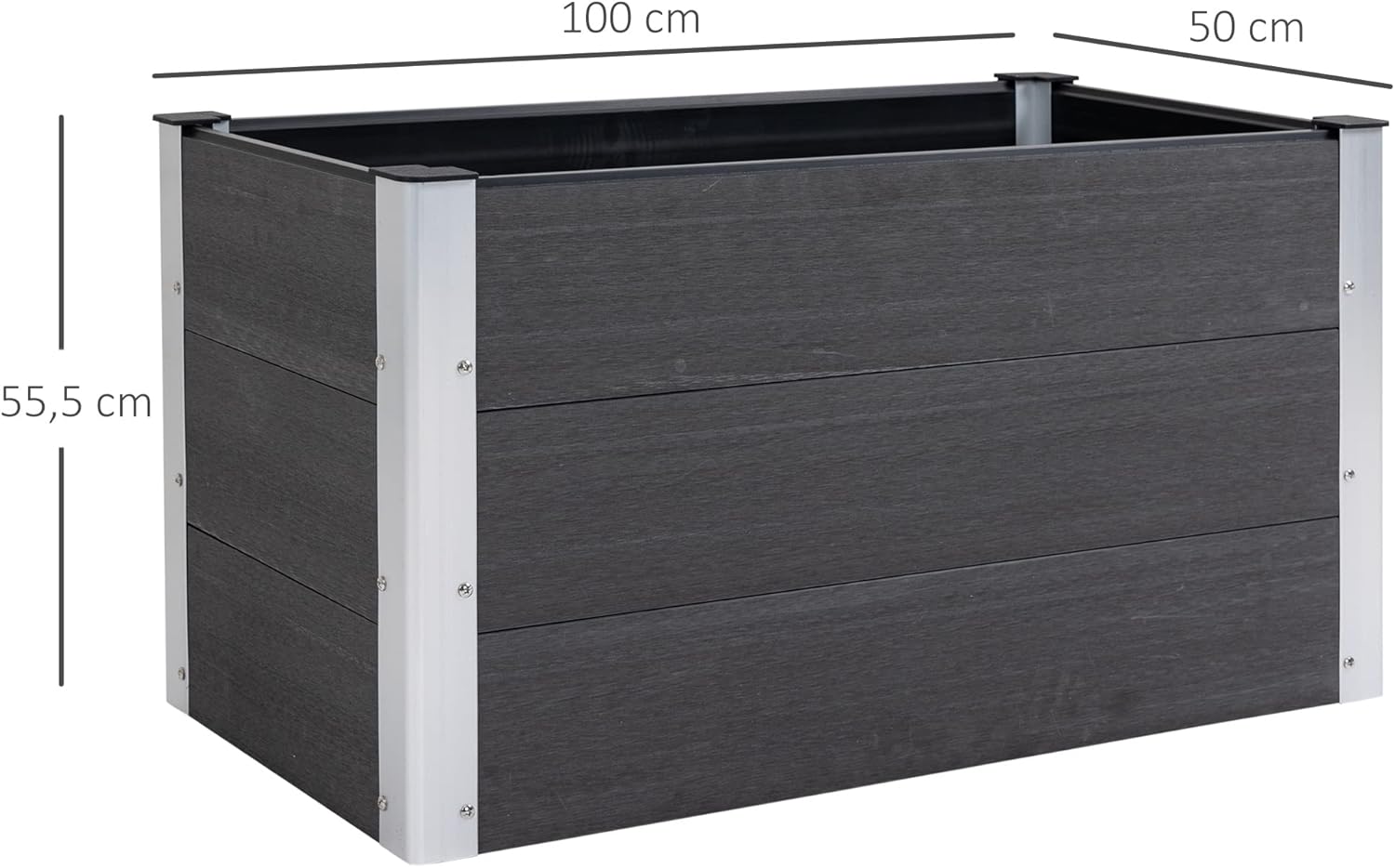 Outsunny Hochbeet Aluminium 100x50x55,5cm für Terrasse, Balkon – Bild 6
