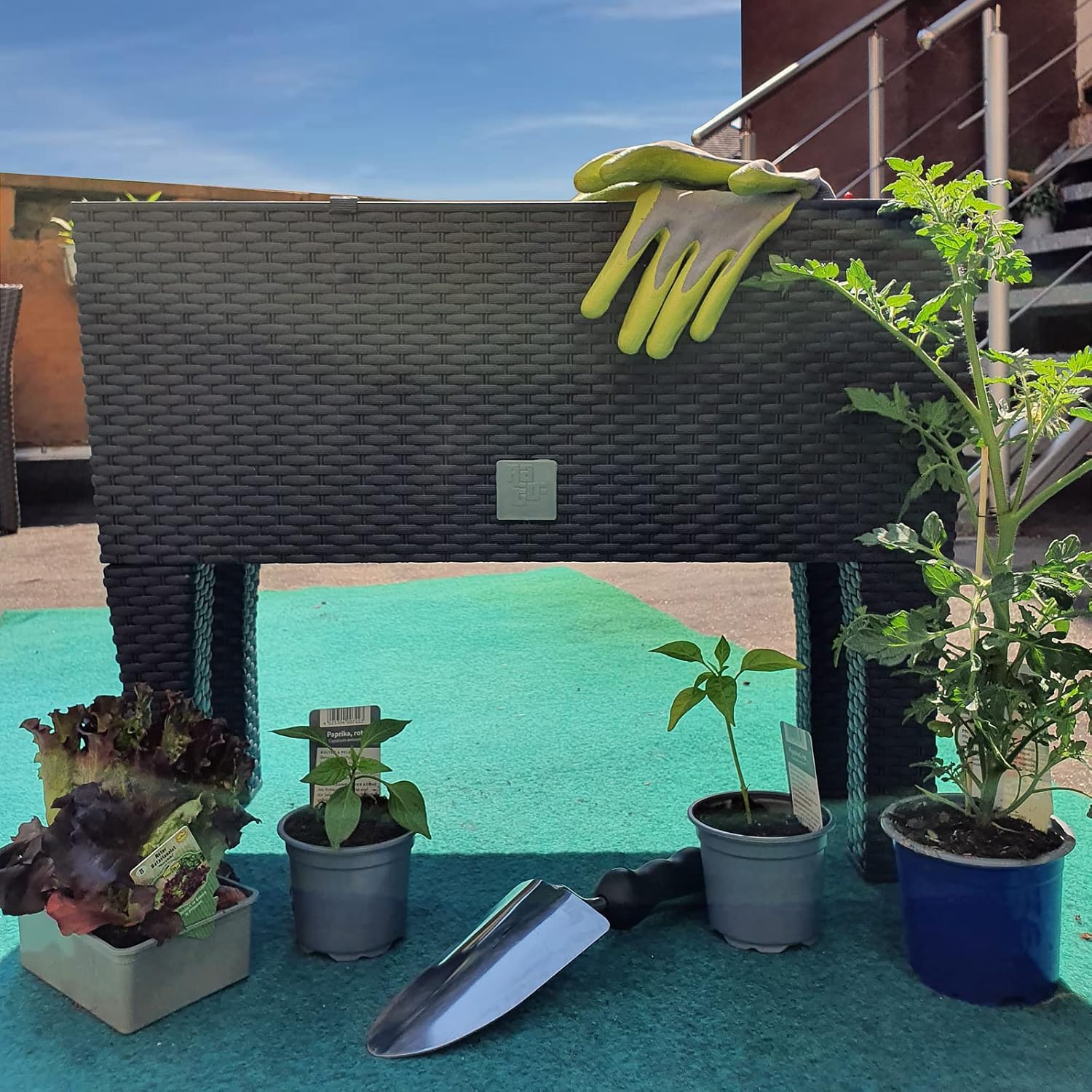 Deuba® Hochbeet 2in1 Funktion Balkonkasten 30L Bewässerungssystem mit abnehmbaren Füßen Polyrattan – Bild 4