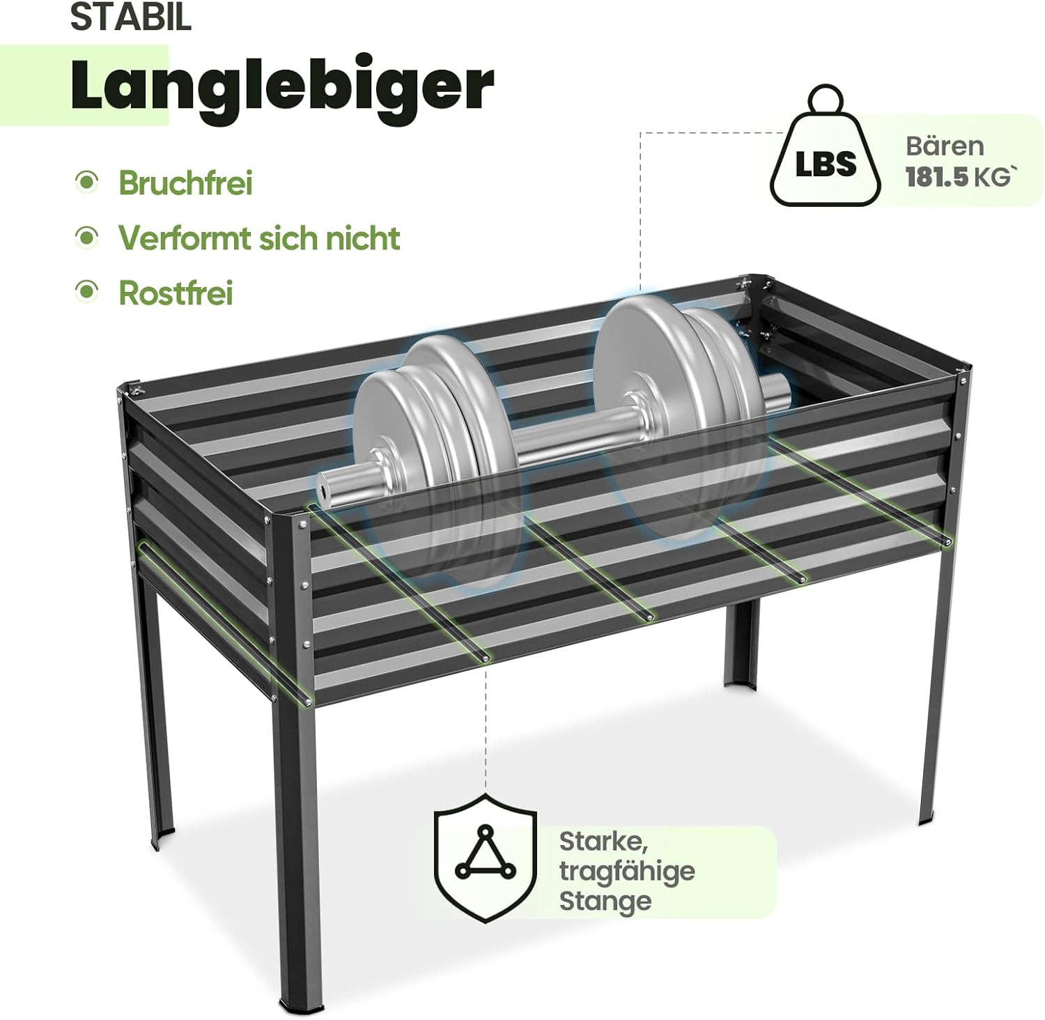 KING BIRD Hochbeet aus Metall, Frühbeet Bausatz Pflanzenbeet Pflanzkasten Blumenbett für Garten, Terrasse, Balkon, 181 kg Tragkraft, grau,120 x 60 x 80 cm – Bild 4