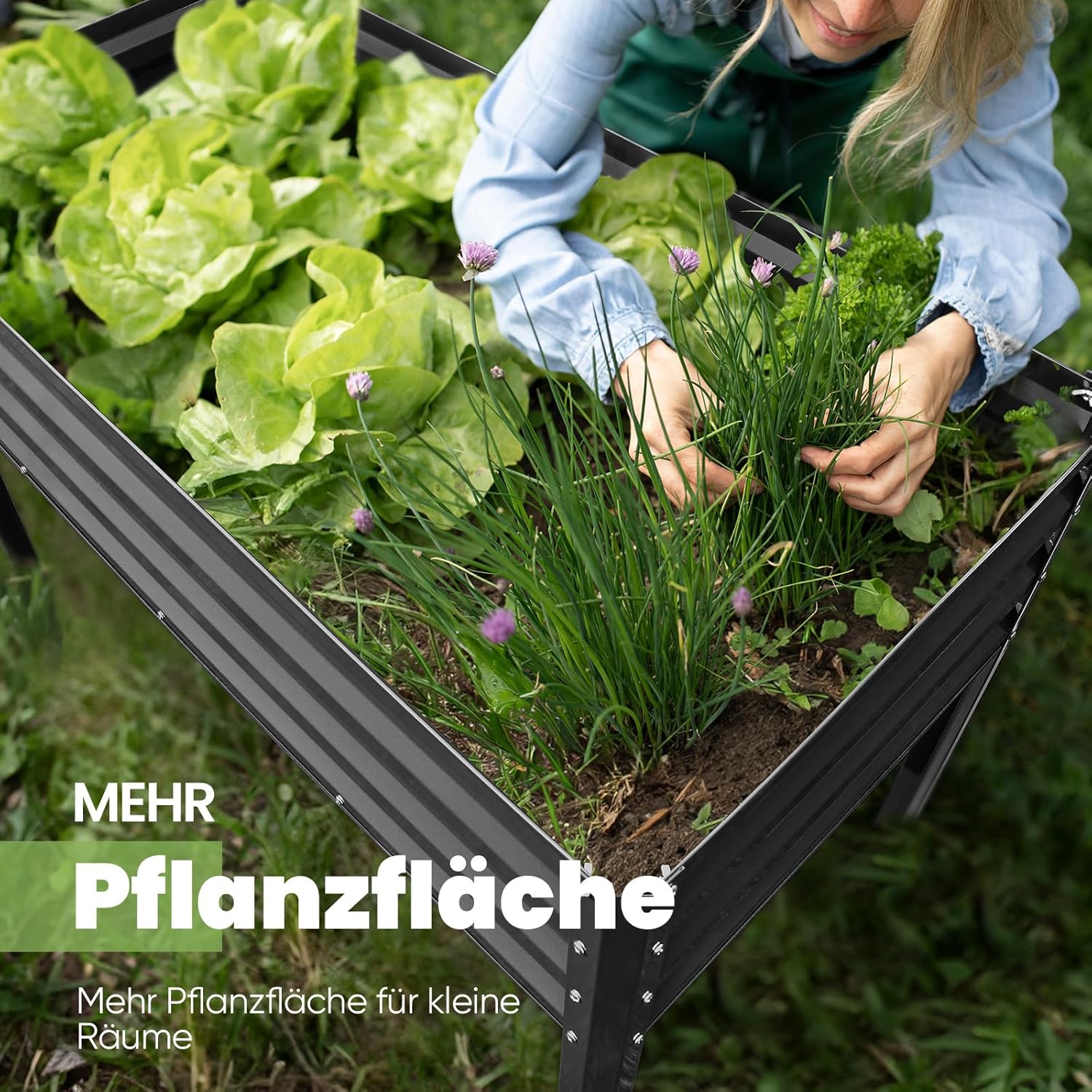 KING BIRD Hochbeet aus Metall, Frühbeet Bausatz Pflanzenbeet Pflanzkasten Blumenbett für Garten, Terrasse, Balkon, 181 kg Tragkraft, grau,120 x 60 x 80 cm – Bild 6