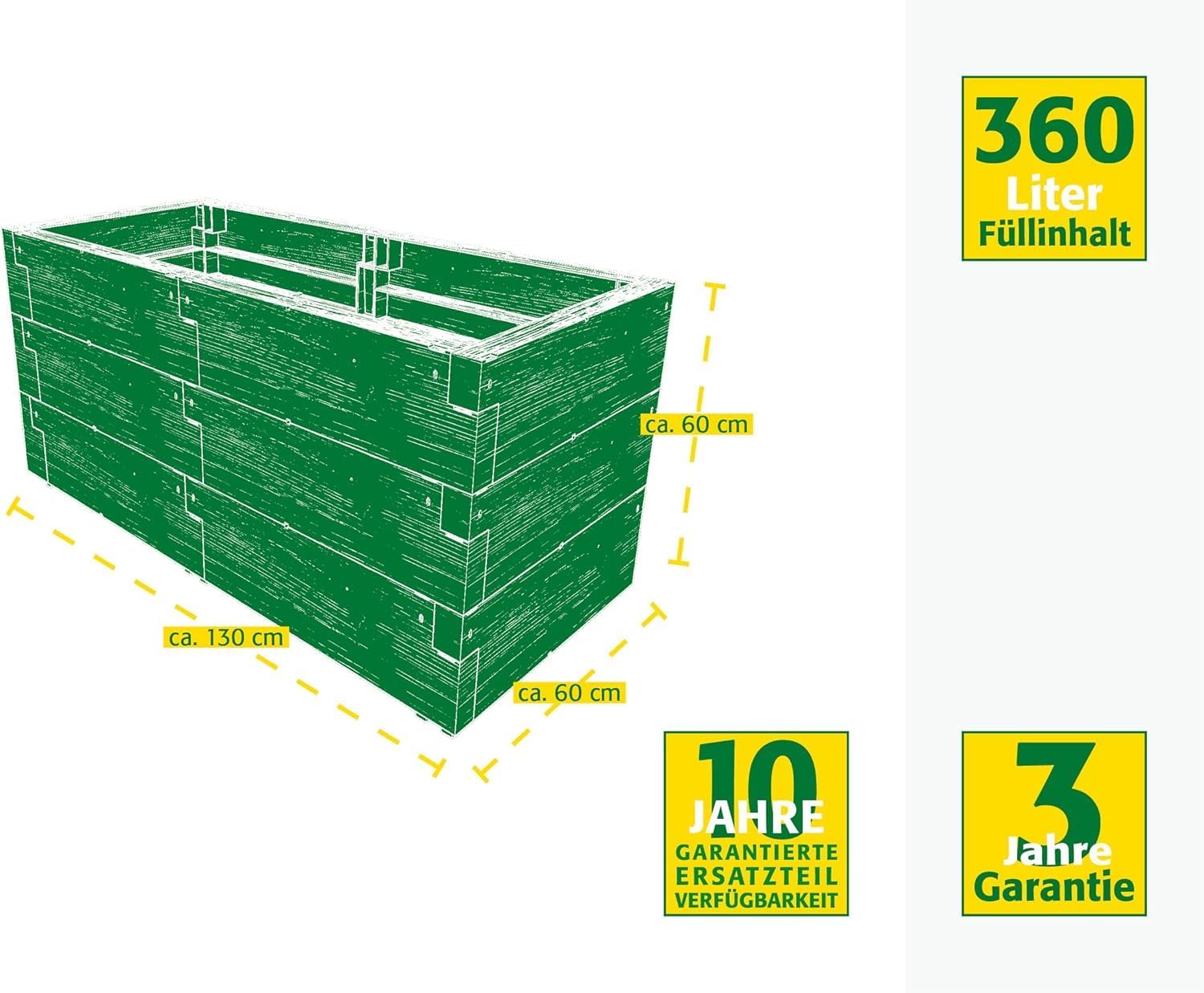 JUWEL Hochbeet Timber 3er-Set (18 Bausteine, Kräuterbeet Füllinhalt 360 l, in Holzoptik, Beetsystem mit hoher Wärmeisolierung, Maße 130x60 cm, Höhe 60 cm, Gemüsebeet) 20471 – Bild 4