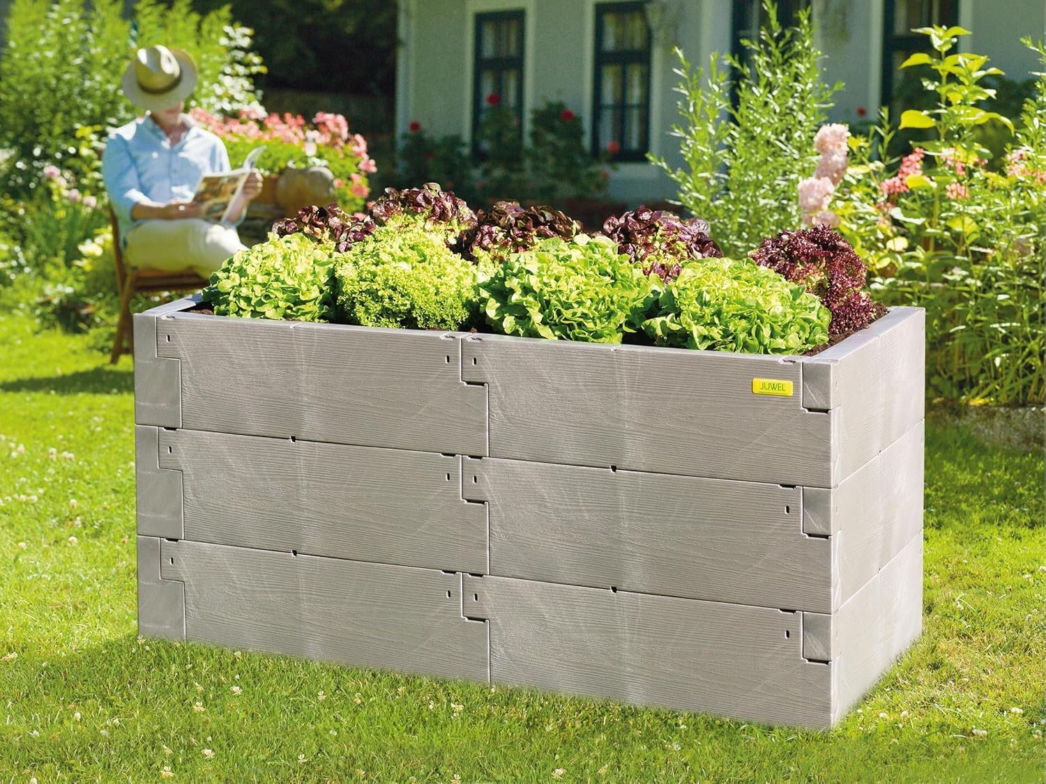 JUWEL Hochbeet Timber 3er-Set (18 Bausteine, Kräuterbeet Füllinhalt 360 l, in Holzoptik, Beetsystem mit hoher Wärmeisolierung, Maße 130x60 cm, Höhe 60 cm, Gemüsebeet) 20471 – Bild 6
