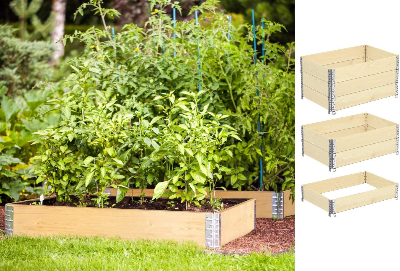 BigDean Hochbeet 3x Palettenrahmen faltbar 120x80x20cm, steckbar & stapelbar – Bild 2