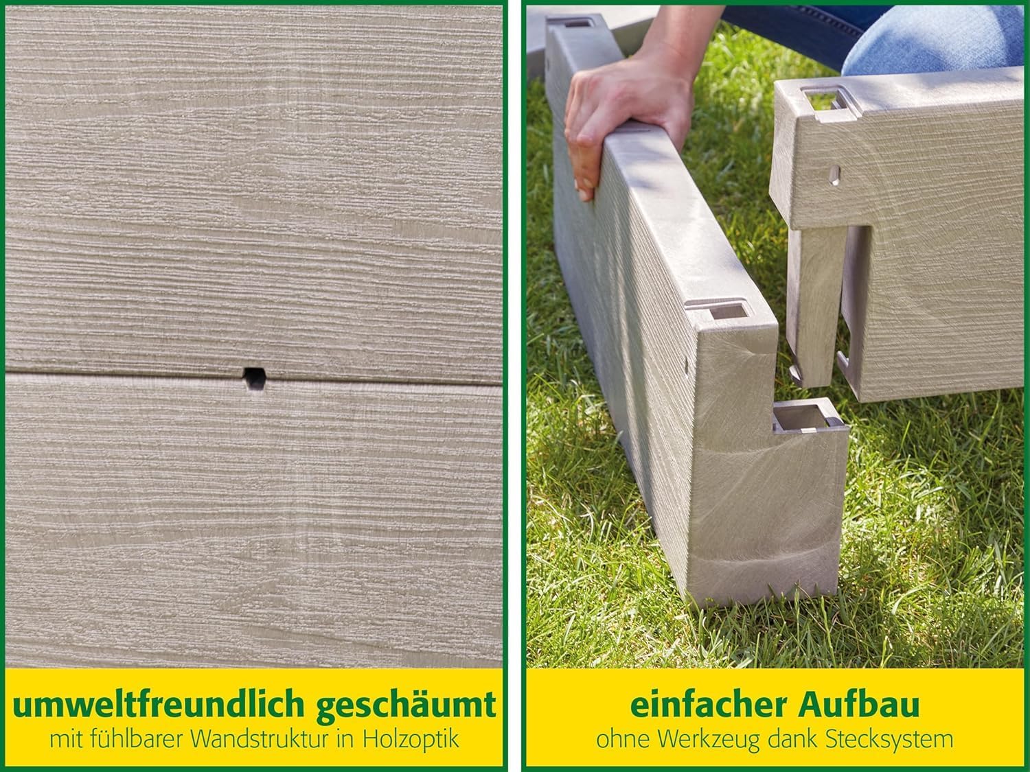 JUWEL Hochbeet Timber 3er-Set (18 Bausteine, Kräuterbeet Füllinhalt 360 l, in Holzoptik, Beetsystem mit hoher Wärmeisolierung, Maße 130x60 cm, Höhe 60 cm, Gemüsebeet) 20471 – Bild 2