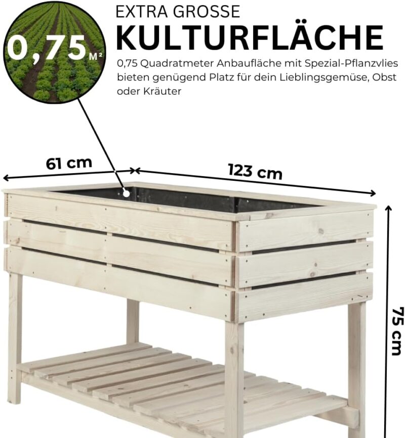 Mega Holz Balkon Hochbeet STELZO L 123x61x75 (BxTxH) aus Natürlicher Kiefer, Blumenbeet aus Holz, wetterfest, Innen- und Außenbereich, Kräuterbeet für Garten, Balkon und Terrasse, 100% Nachhaltig – Bild 2