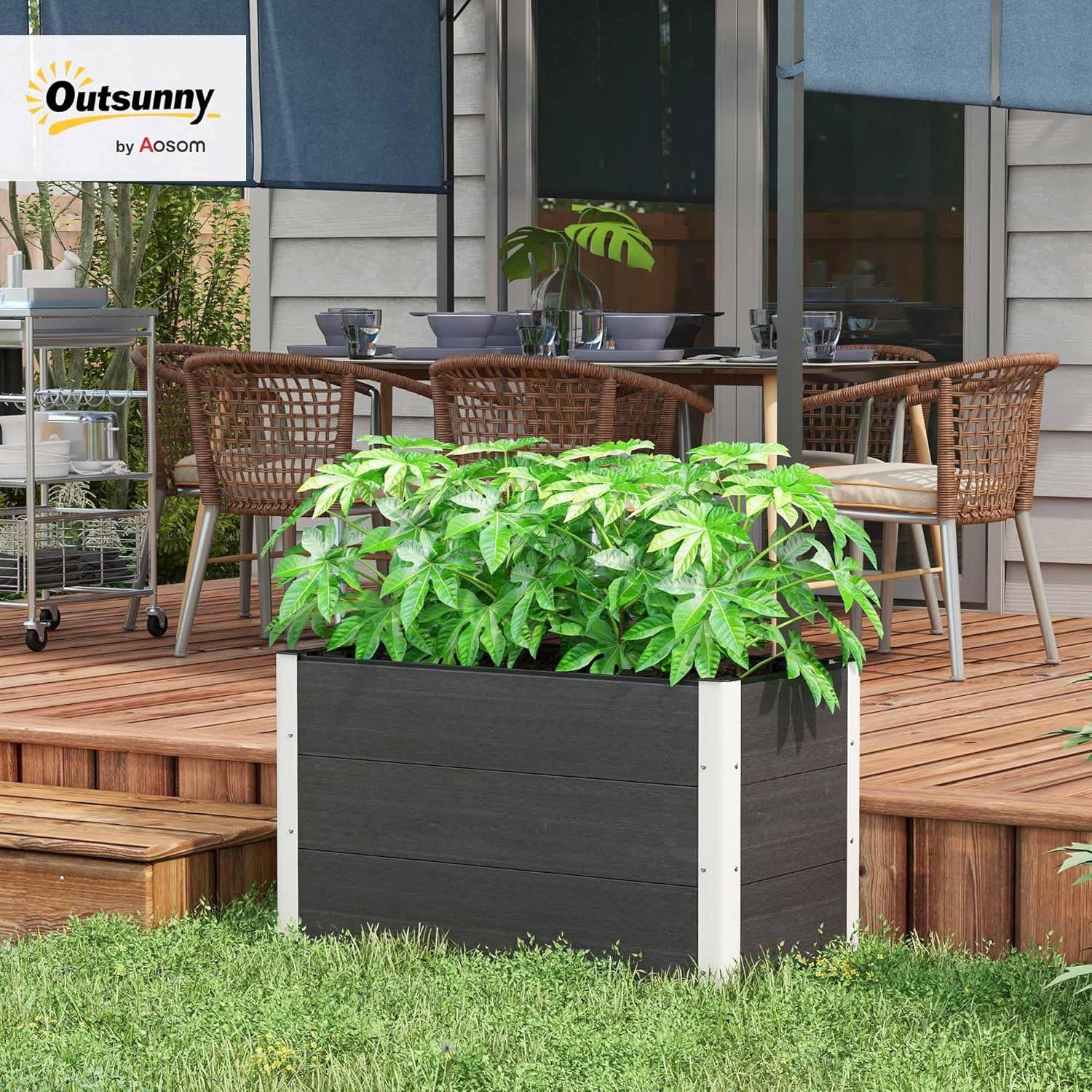 Outsunny Hochbeet Aluminium 100x50x55,5cm für Terrasse, Balkon – Bild 2