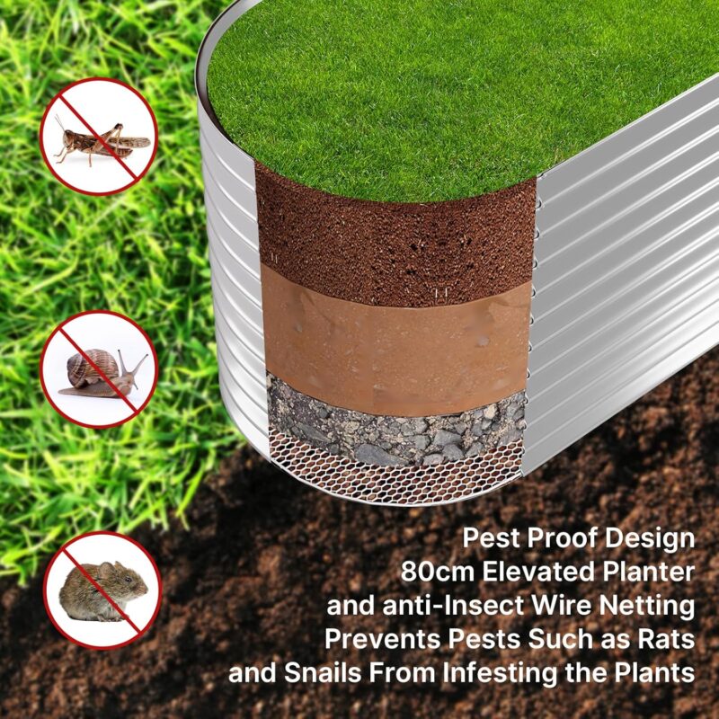 Xbro Hochbeet Metall 240x80x80 cm, Ovales Hochbeet Metall für Garten, Stabiles Gartenbeet für Gemüse, Kräuter & Blumen Ohne Boden, Silber – Bild 2