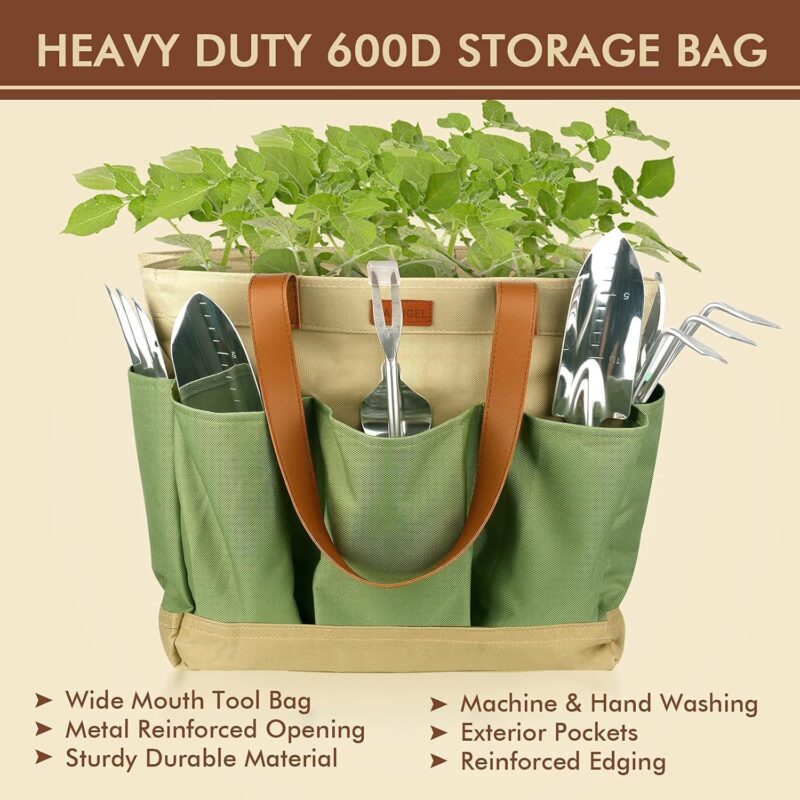 YAUNGEL Gartenwerkzeug Set, 10 Stück Schwerlast Edelstahl Gartenarbeit Kit mit Non-Slip Holzgriff- Garten Geschenke Verpackung für Frauen Männer, Grün – Bild 2