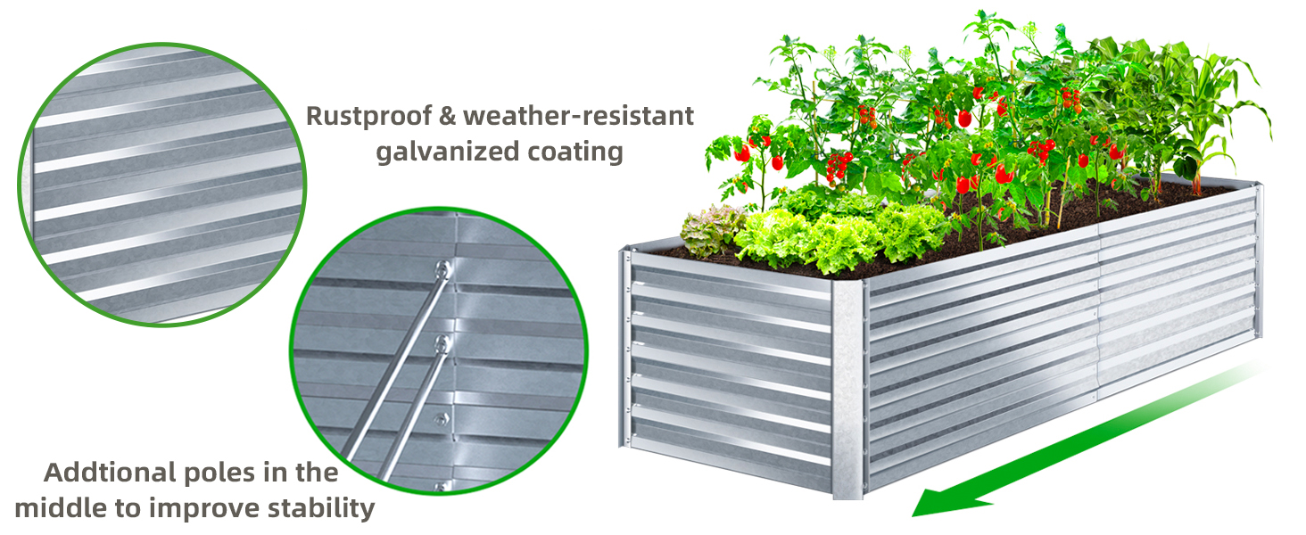 Ohuhu Hochbeet Metall180x90x60cm, wetterfest für Gemüse – Bild 4