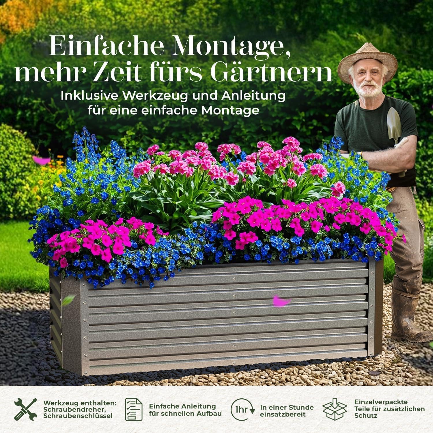 Gabiona | Hochbeet Metall verzinkt 184x90x60 cm – Großes Hochbeet für Garten, Gemüse, Kräuter & Blumen – Wetterfest, rostfrei, stabil – 990 L Volumen – Pflanzkasten rechteckig – Bild 5