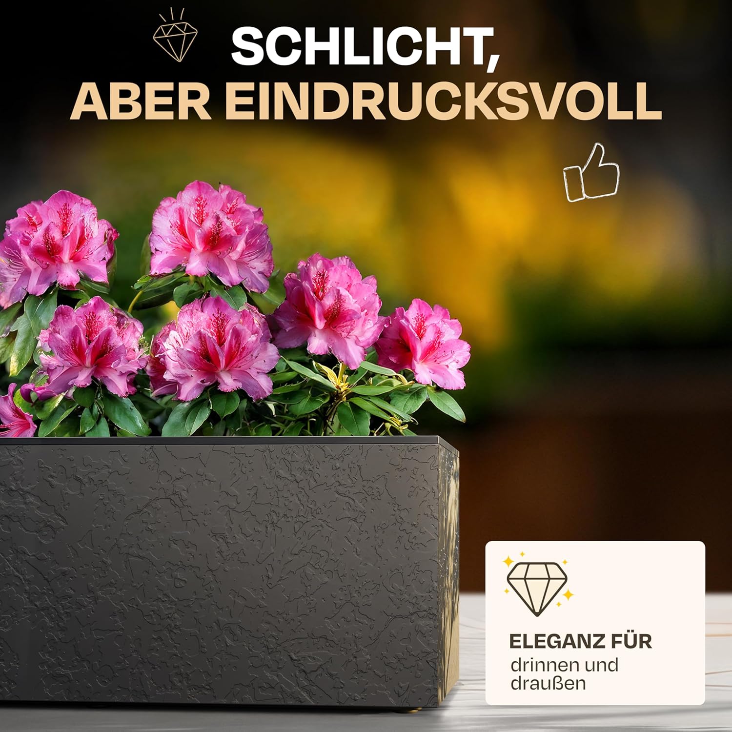 Ondis24 Pflanzkübel Vulkan, 57L Pflanzvolumen, rechteckig, Blumenkasten mit Wasserspeicher, Balkon Terrasse, Blumenkübel (Anthrazit) – Bild 3