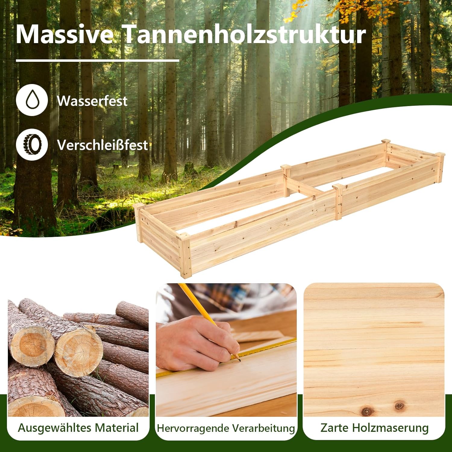GOPLUS Hochbeet aus Tannenholz, Gartenbeet mit 2 Pflanzkästen & Trennwänden, Blumenkasten mit offenem Boden, Pflanzbeet Pflanzkasten Pflanzkübel für Blumen, Gemüse & Obst (240x60x25cm) – Bild 3