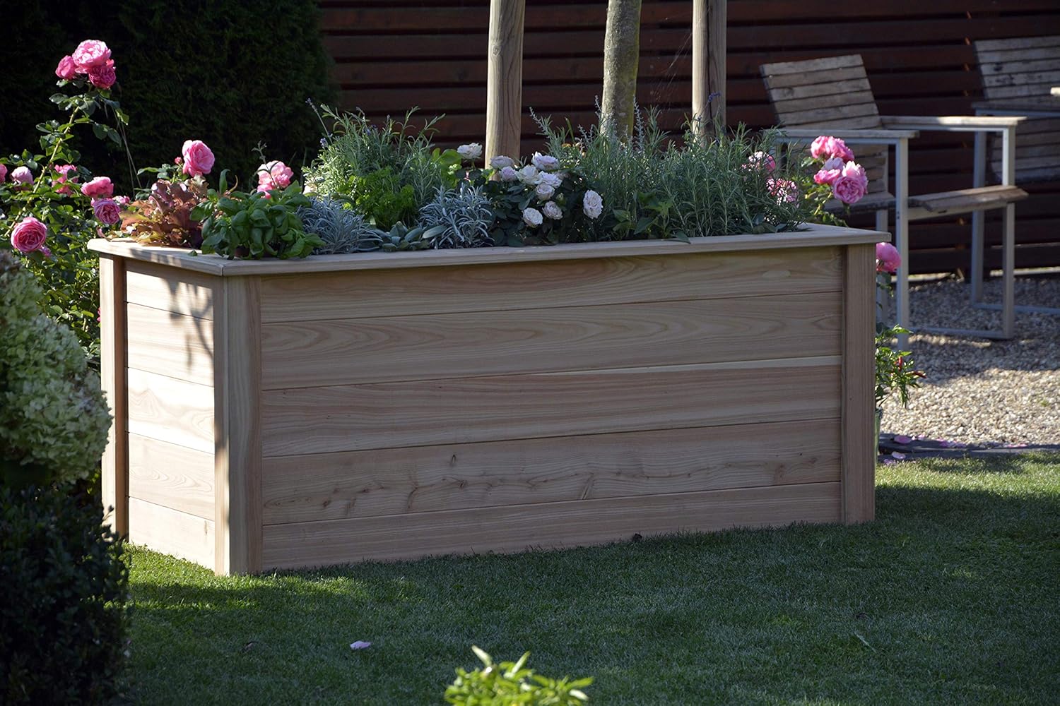 dobar® Hochbeet Douglasie Größe XL aus Massivholz inlkusive Pflanzfolie - XL Salatbeet für Garten/Terrasse/Balkon als Bausatz - 150 x 60 x 65 cm - Natur – Bild 3