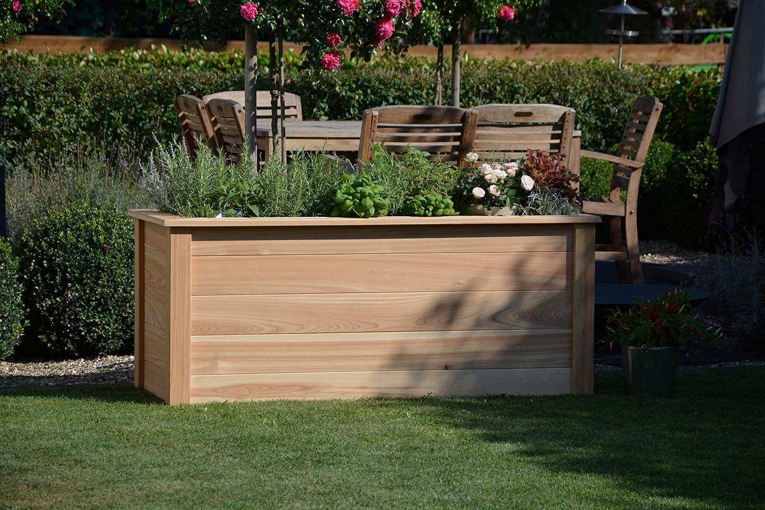 dobar® Hochbeet Douglasie Größe XL aus Massivholz inlkusive Pflanzfolie - XL Salatbeet für Garten/Terrasse/Balkon als Bausatz - 150 x 60 x 65 cm - Natur – Bild 5