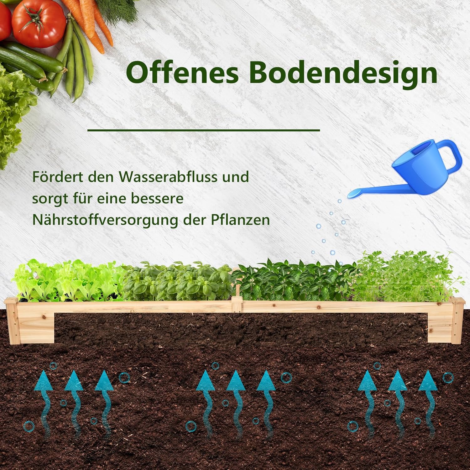 GOPLUS Hochbeet aus Tannenholz, Gartenbeet mit 2 Pflanzkästen & Trennwänden, Blumenkasten mit offenem Boden, Pflanzbeet Pflanzkasten Pflanzkübel für Blumen, Gemüse & Obst (240x60x25cm) – Bild 2