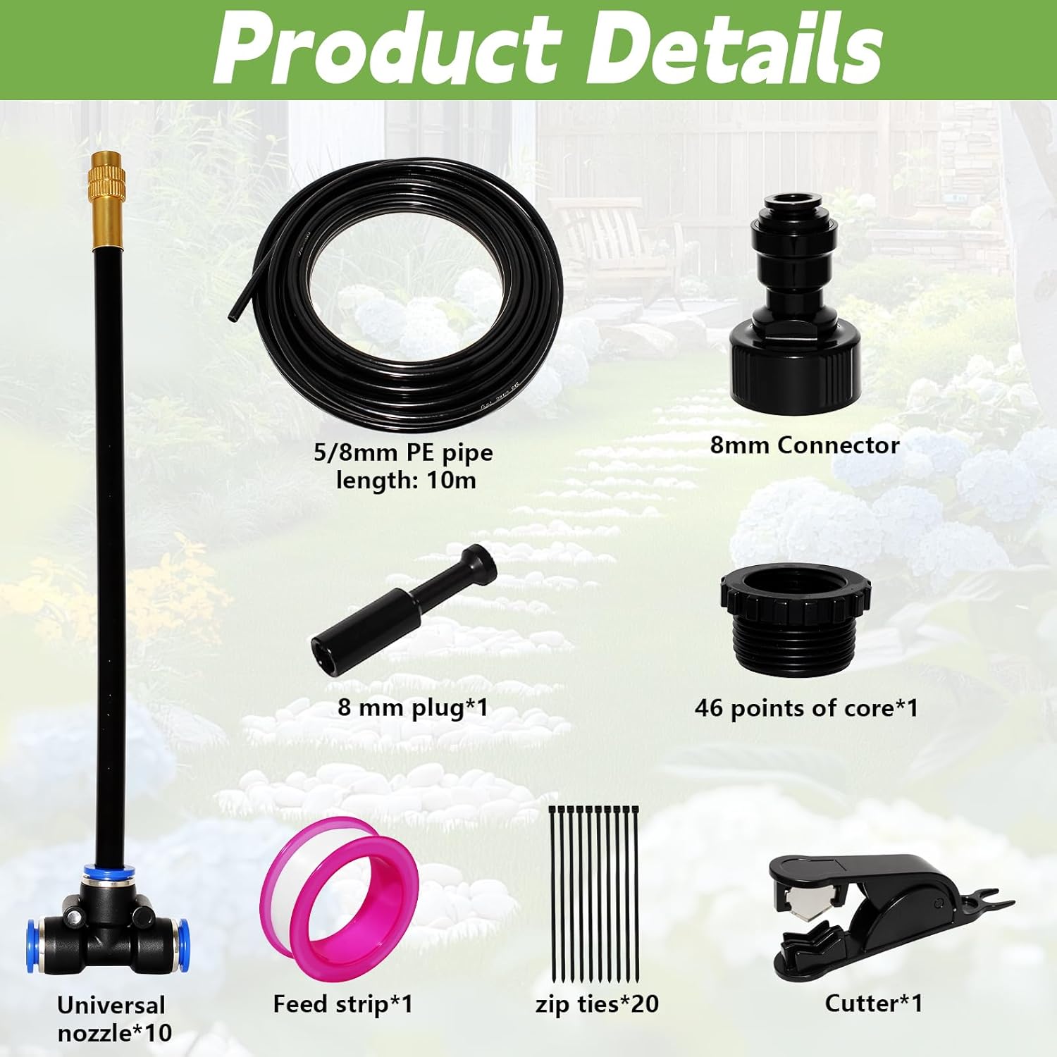 Garten BewässerungsSystem, 360° Curved Garden Automatic Irrigation System, Verstellbare Kupferdüse, Hochbeet Bewässerung Tropfbewässerung für Landschaft, Flower Bed und Terrasse Pflanzen(10 m) – Bild 2