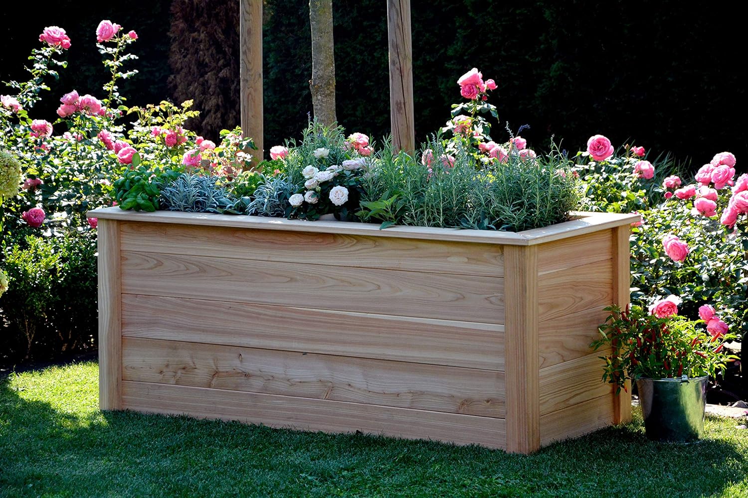 dobar® Hochbeet Douglasie Größe XL aus Massivholz inlkusive Pflanzfolie - XL Salatbeet für Garten/Terrasse/Balkon als Bausatz - 150 x 60 x 65 cm - Natur – Bild 2