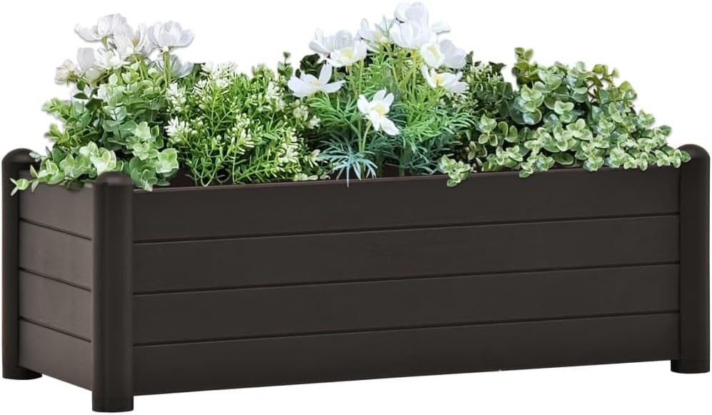 vidaXL Garten Hochbeet Blumenkasten Pflanzkasten Gemüsebeet Kräuterbeet Frühbeet Pflanzbeet Blumenkübel Pflanzkübel PP Anthrazit 100x43x35cm – Bild 3