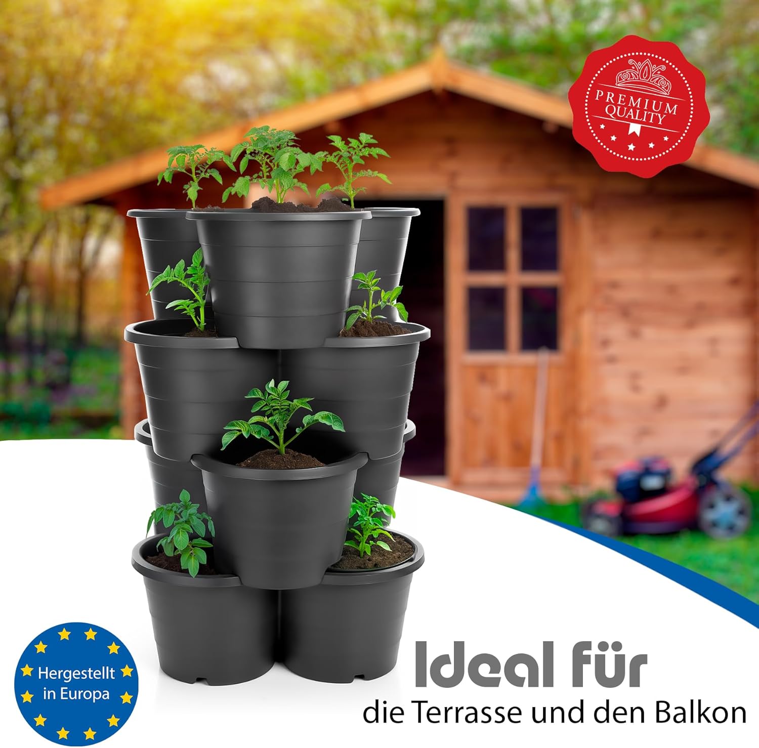 BigDean 4er Set Pflanzturm ideal für Erdbeeren, Kartoffeln & Kräuter – Kartoffelturm stapelbar in Anthrazit – Erdbeerturm aus wetterfestem Kunststoff & Made in Europe – Bild 2
