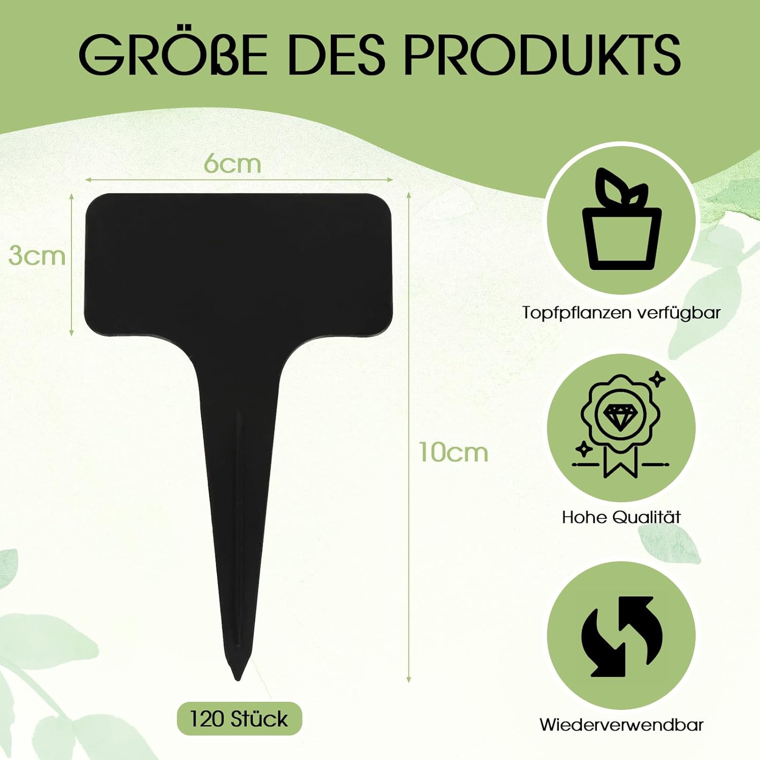 VEGCOO 120 Stück Pflanzschilder für Draussen, 6x10cm T-Typ Wetterfest Pflanzenstecker, Kunststoff Stecketiketten Pflanzenschilder mit 2 Marker, schwarze Namensschilder für Gemüse, Obst, Blumen – Bild 2