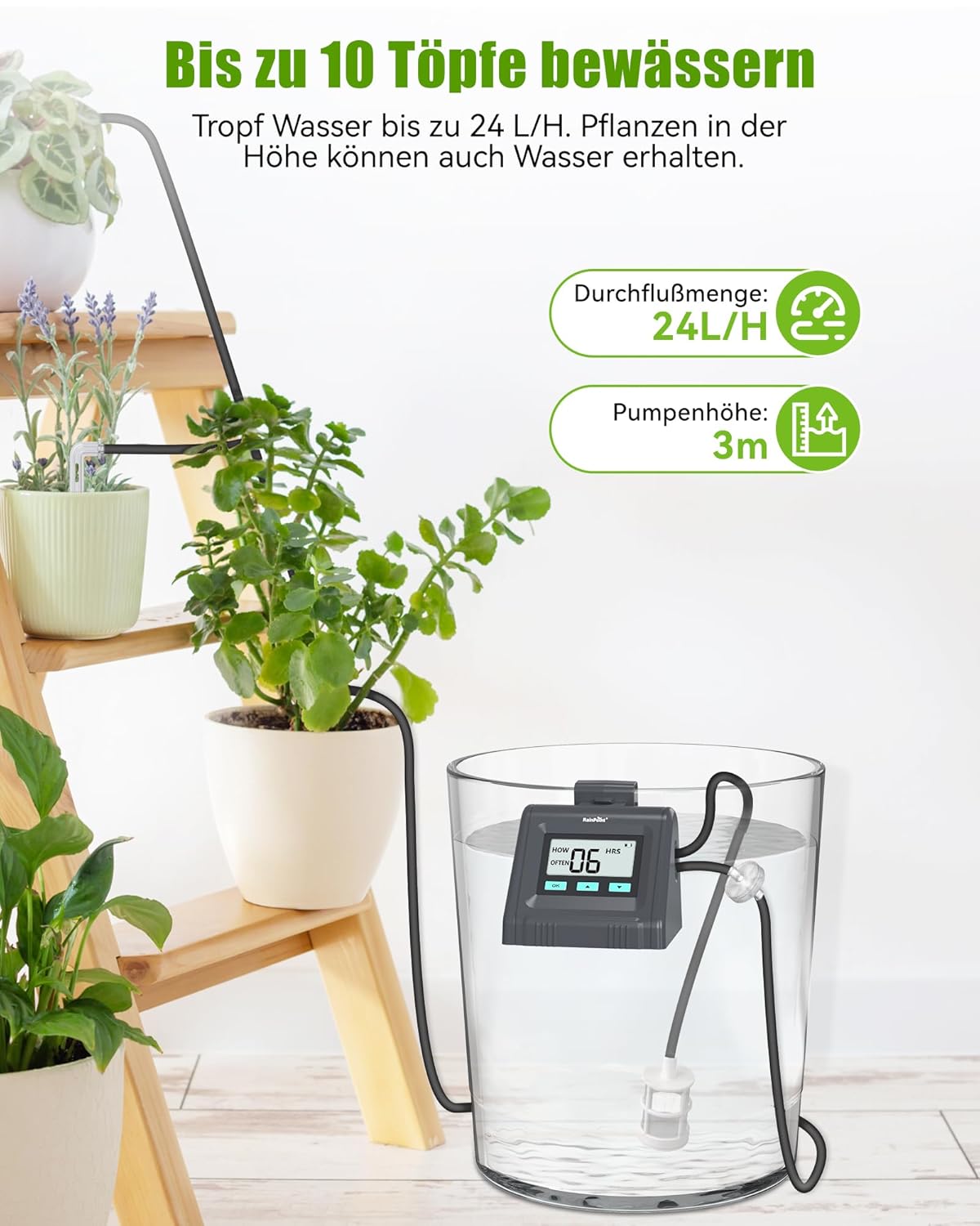 RAINPOINT Automatisches Bewässerungssystem, Einstellbare Wassermenge, Automatische Bewässerung für Zimmerpflanzen, Balkon, DIY-Tropfbewässerungsset für bis zu 10 Topfpflanzen – Bild 4
